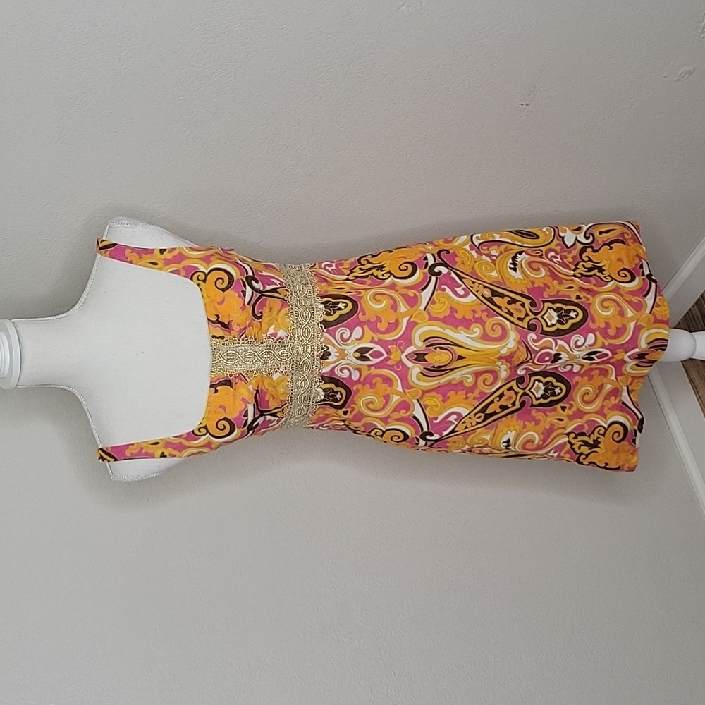Milly of New York Sleeveless Dress with Gold Embroidery Detail